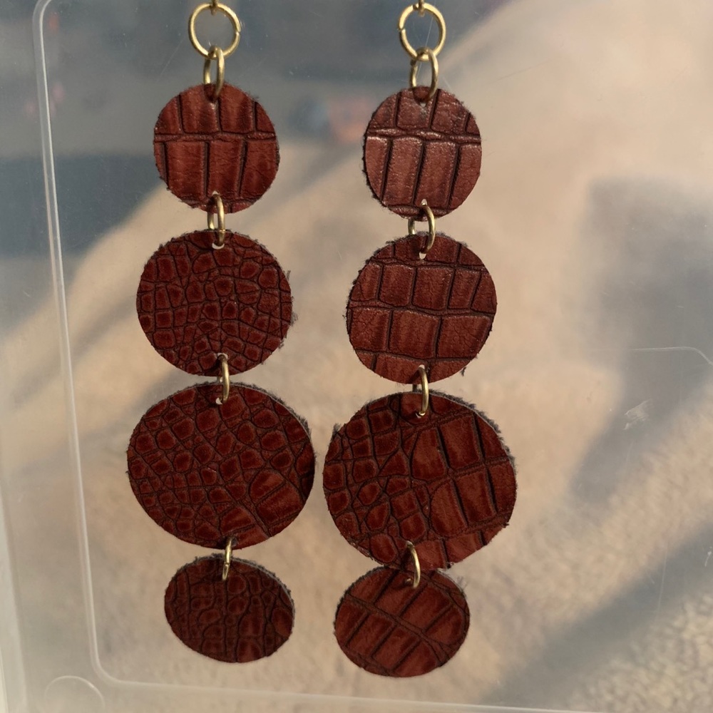 Burgundy faux leather earrings